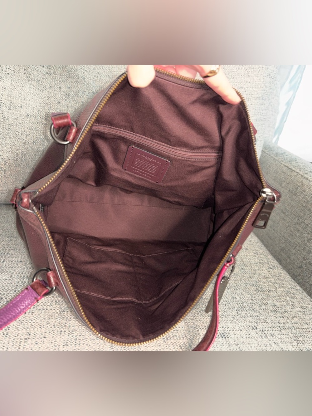 Coach Tyler Leather Tote Burgundy w/Purple/Snake Details, Crossbody Strap - Picture 9 of 16